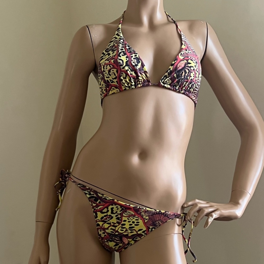 A’BIDDIKKIA Paharea Yellow cheetah bikini with shell print